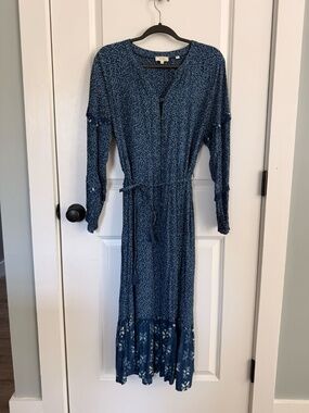 Fatface blue pattern mixing midi dress, button through